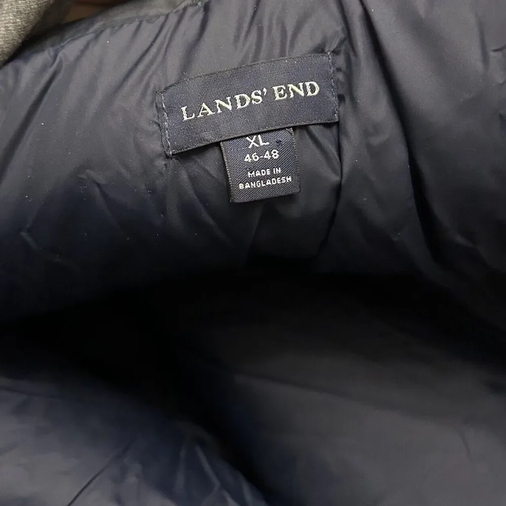 Lands End Puffer Vest Mens XL Green Navy Goose‎ Down Feathers Holiday Christmas